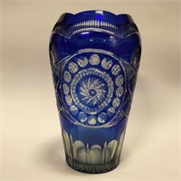 Cobalt Blue Pinwheel Cut Crystal Vase