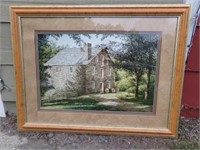 Large Stone House Framed Print, VG Condition