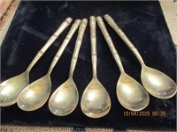 6 Brass Bamboo Style Spoons-Marked