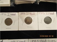 3 Indian Head Pennies-1875