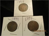 3 Indian Head Pennies-1879
