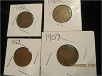 4 Indian Head Pennies-1907