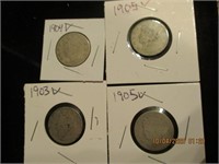 4 V Nickels-1903,04,05,05,