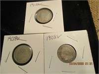 3 V Nickels-1908,08,10