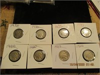 8 Buffalo Nickels-1920-1936