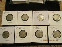 8 Buffalo Nickels-1920-1936