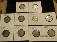 10 Buffalo Nickels-1920-1937