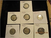 7 Buffalo Nickels-1920-1936