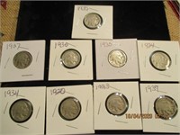 9 Buffalo Nickels-1920-1937