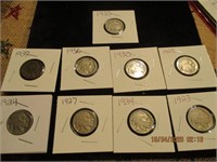 9 Buffalo Nickels-1920-1937