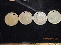 4 Large Cents-1845 w/1 hole each