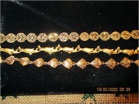 3 Goldtone Bracelets-Shell,Dolphins & Starfish