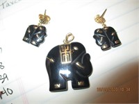 Black Onyx Elephant Pendant & Matching Earrings