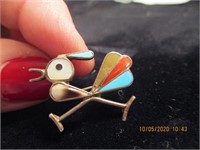 Zuni Indian Silver Bird w/Inlay Pin/Pendant-2.5 g