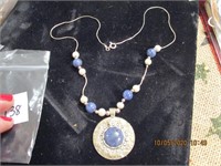 925 Pendant & Necklace w/Lapis Stone-15.1 g