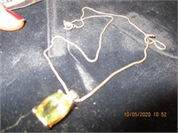 925 Pendant w/Peridot Color Stone & 925 Necklace-.