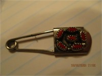 Safety Pin w/Red Coral Stones Pin