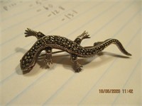 Sterling Marcasite Lizard Pin-4.6 g