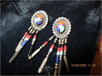 Q.T. Sterling Red Coral,Turq. & Onyx Earrings-