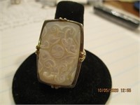 925 Sterling Mother of Pearl Carved Ring-11.4 g