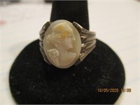 Beautiful Marked 800 Carved Cameo Ring-11.6 g