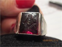 Marked Sterling Ring w/Etched Masonic Stone-9.1 g