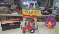 Lot of Misc. Fisher Price Toys, Stool + Tool Box
