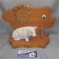 Wooden Pig Clock + Pen Holder