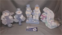 Lot of Snowman Figurines- (2) Stocking Holders