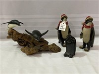 Lot of 4 Including 3 Wood Penguins (Approx.