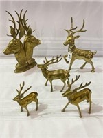 Group of Brass Deer  Including Pair of Bookends &