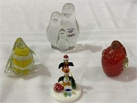 Lot of 4 Glass Penguins Including Tall Family