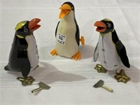 Lot of 3 Wind Up Toy Penguins (5 1/2 Inches Tall)