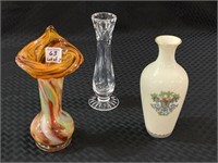 Lot of 3 Decorative Vases Including Art Glass,