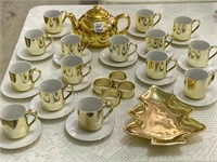 Group of Gold Finish Dishware Including Tea