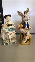 vintage lamp and bunny statue
