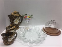 MISC. GLASSWARE AND 3 PC POTTERY SET