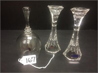 BELL & 2 MARQUIS WATERFORD CRYSTAL CANDLE HOLDERS