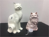 TWO CAT FIGURINES - 8" TALL AND 12" TALL