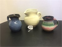 3 POTTERY PITCHERS - 6", 5" and 4"