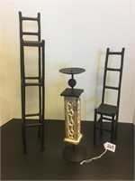 MINIATURE METAL CHAIRS (19" & 15")& CANDLE HOLDER