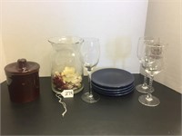 SMALL CROCK AND MISC. GLASSWARE