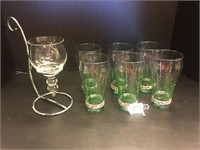 6 COCA-COLA GLASSES & WINE GLASS WITH STAND