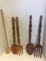 5 TALL PIECES - 2 SPOON & FORK SETS AND 1 SPOON