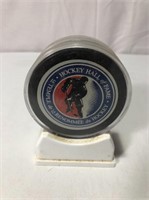 Hockey Hall Of Fame Puck In Display Stand