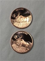 2 X 1 Oz. Copper Rounds - Moose Design
