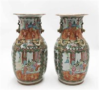 Pr. of Canton-Style Chinese Vases.
