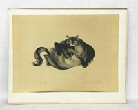 Hideo Date Japanese Print of Two Cats.