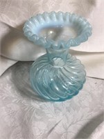 Fenton Blue Glass Ribbon Edge 5" Tall Vase