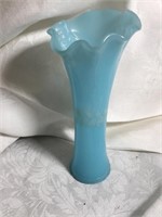 Blue Opalescent 8.5" Tall Vase w/  Painted Flowers